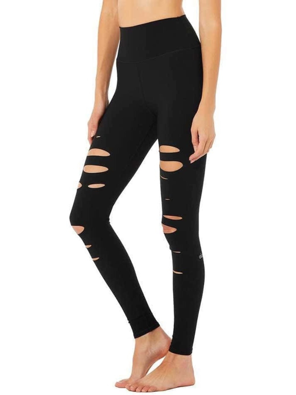 Alo Yoga High Waist Ripped Warrior Leggings Sz XS Black EUC